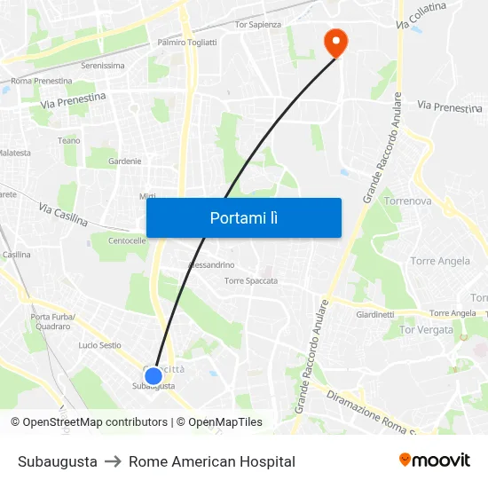 Subaugusta to Rome American Hospital map