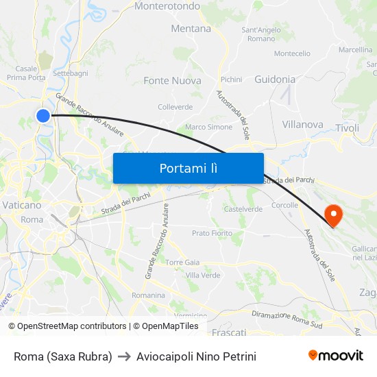 Roma (Saxa Rubra) to Aviocaipoli Nino Petrini map