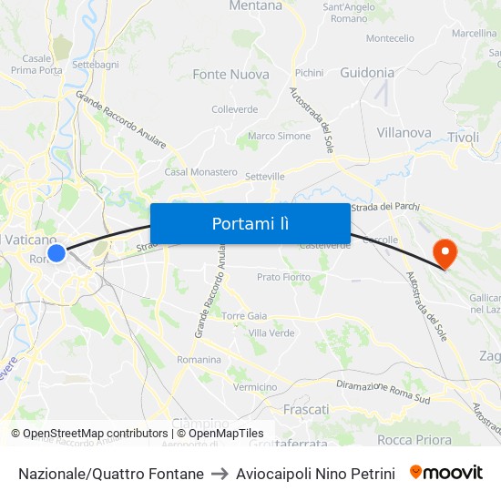 Nazionale/Quattro Fontane to Aviocaipoli Nino Petrini map