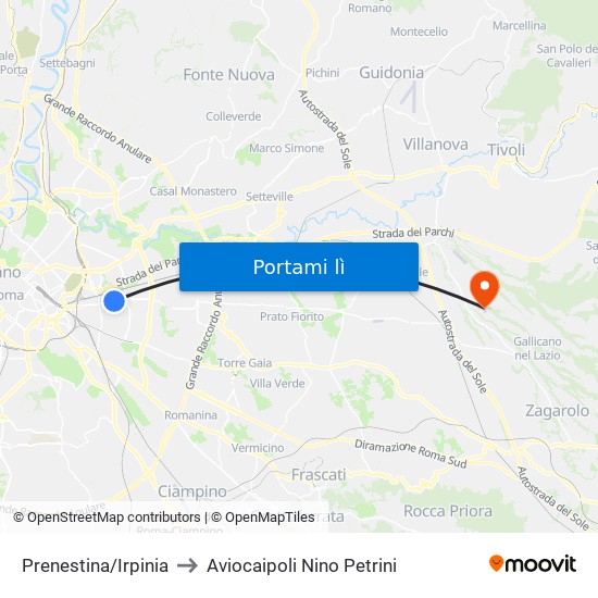 Prenestina/Irpinia to Aviocaipoli Nino Petrini map