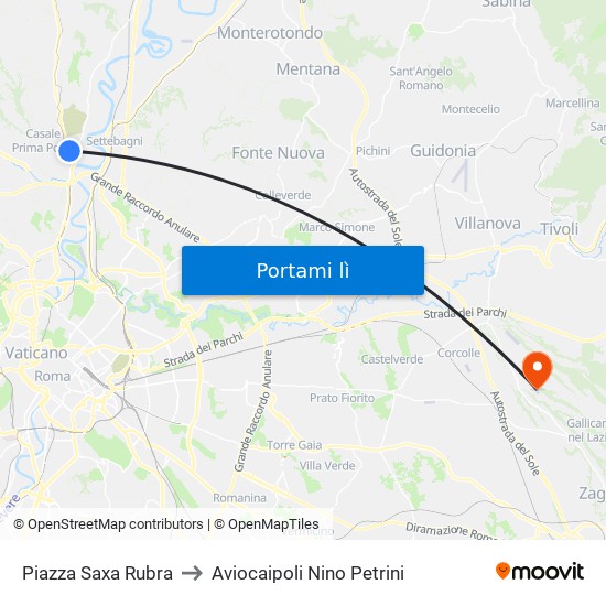 Piazza Saxa Rubra to Aviocaipoli Nino Petrini map