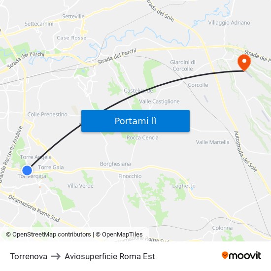 Torrenova to Aviosuperficie Roma Est map