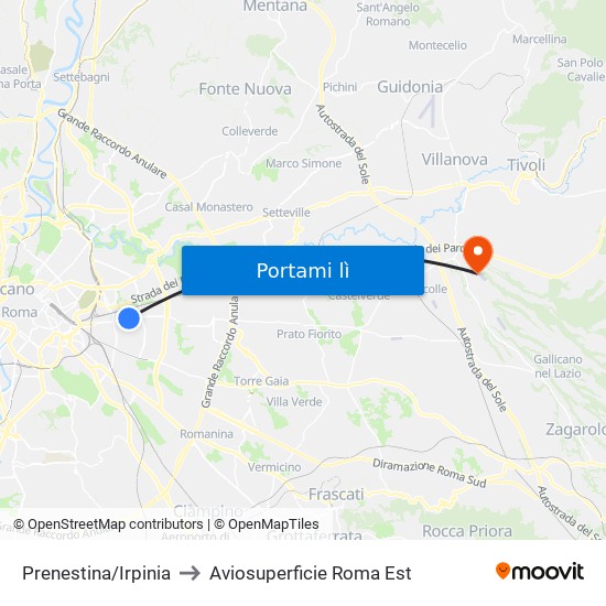 Prenestina/Irpinia to Aviosuperficie Roma Est map