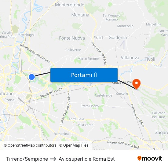 Tirreno/Sempione to Aviosuperficie Roma Est map