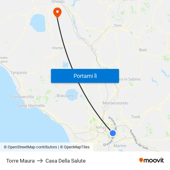 Torre Maura to Casa Della Salute map