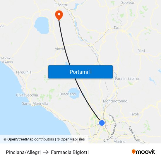 Pinciana/Allegri to Farmacia Bigiotti map