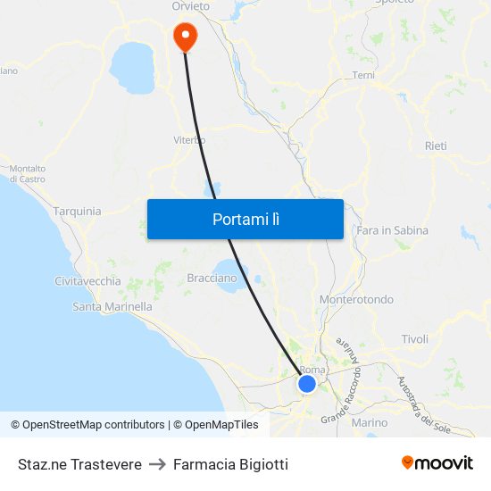 Staz.ne Trastevere to Farmacia Bigiotti map