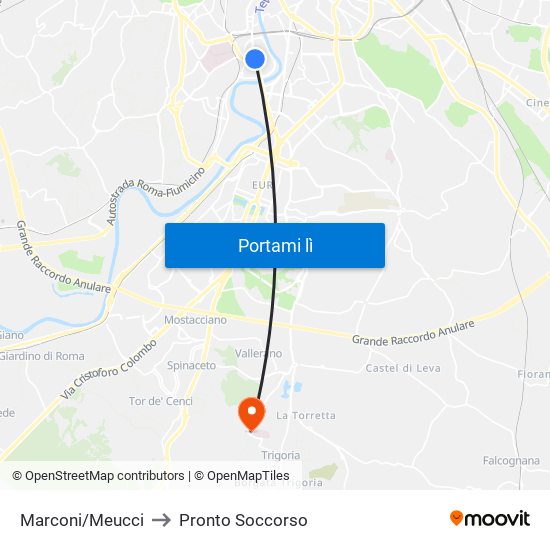 Marconi/Meucci to Pronto Soccorso map