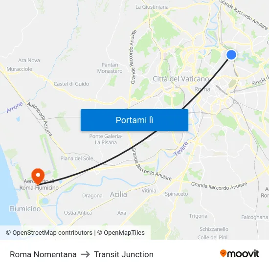 Roma Nomentana to Transit Junction map