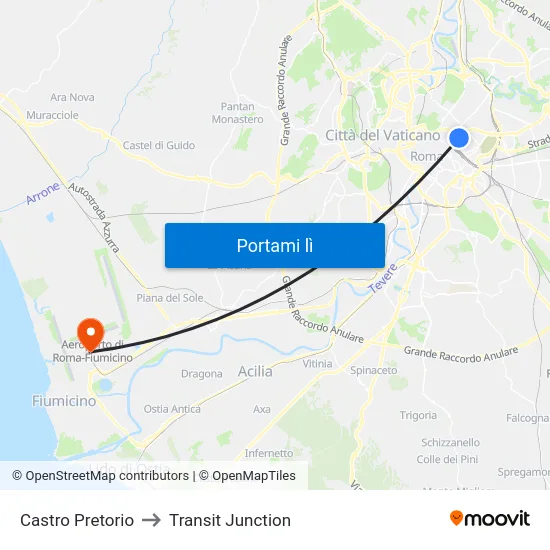 Castro Pretorio to Transit Junction map