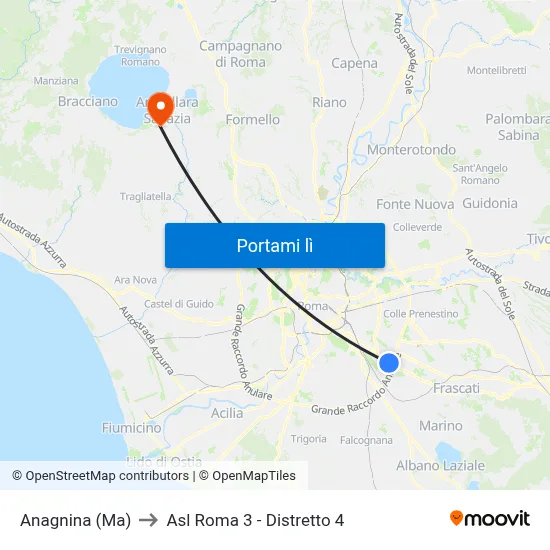 Anagnina (Ma) to Asl Roma 3 - Distretto 4 map