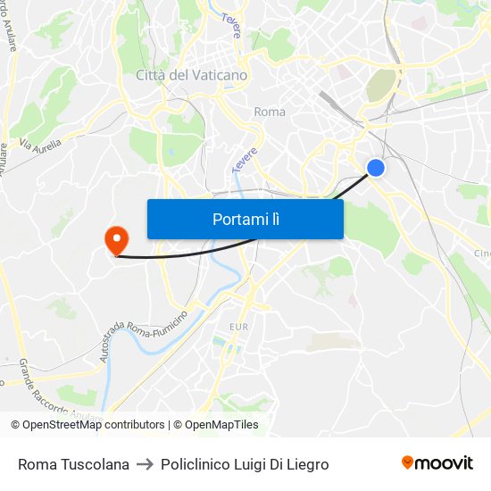 Roma Tuscolana to Policlinico Luigi Di Liegro map