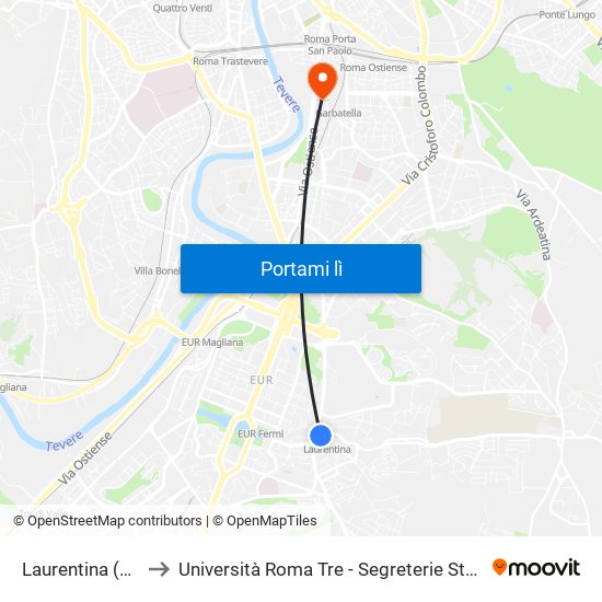 Laurentina (Mb) to Università Roma Tre - Segreterie Studenti map