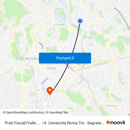 Prati Fiscali/Valle Melaina to Università Roma Tre - Segreterie Studenti map