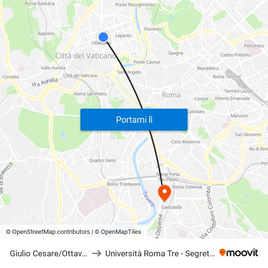 Giulio Cesare/Ottaviano (Ma) to Università Roma Tre - Segreterie Studenti map