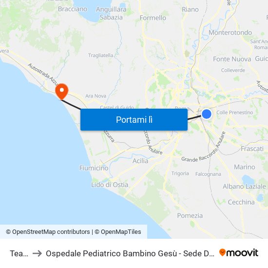 Teano to Ospedale Pediatrico Bambino Gesù - Sede Di Palidoro map