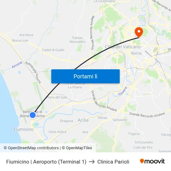 Fiumicino | Aeroporto (Terminal 1) to Clinica Parioli map