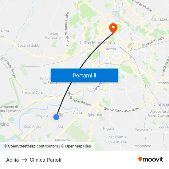 Acilia to Clinica Parioli map