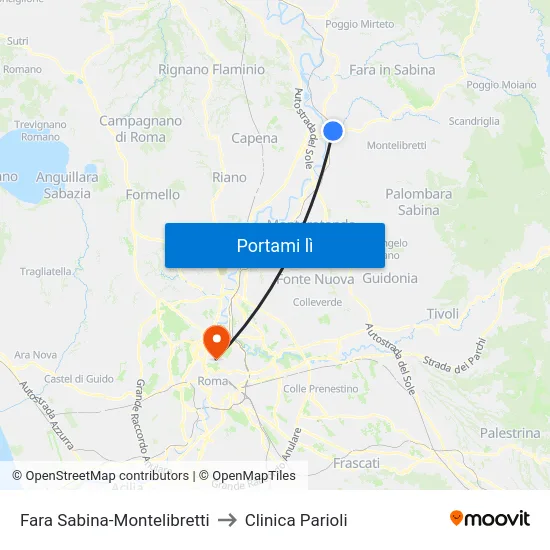 Fara Sabina-Montelibretti to Clinica Parioli map