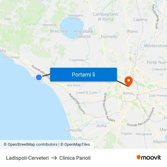 Ladispoli-Cerveteri to Clinica Parioli map