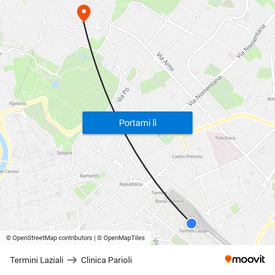 Termini Laziali to Clinica Parioli map