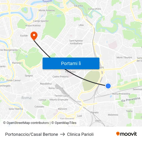 Portonaccio/Casal Bertone to Clinica Parioli map