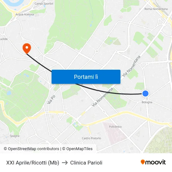 XXI Aprile/Ricotti (Mb) to Clinica Parioli map