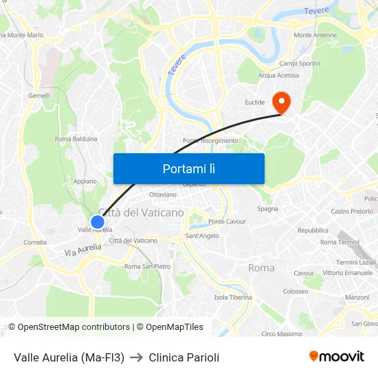 Valle Aurelia (Ma-Fl3) to Clinica Parioli map