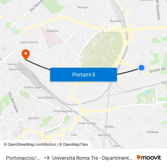 Portonaccio/Casal Bertone to Università Roma Tre - Dipartimento Di Scienze Della Formazione map