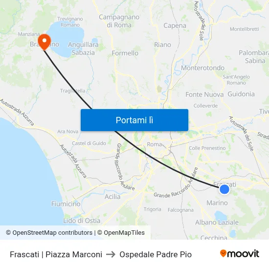 Frascati | Piazza Marconi to Ospedale Padre Pio map