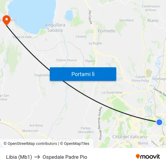 Libia (Mb1) to Ospedale Padre Pio map