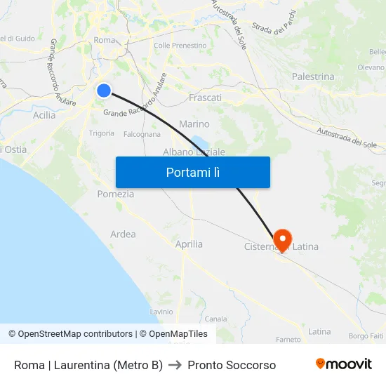 Roma | Laurentina (Metro B) to Pronto Soccorso map