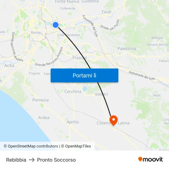 Rebibbia to Pronto Soccorso map