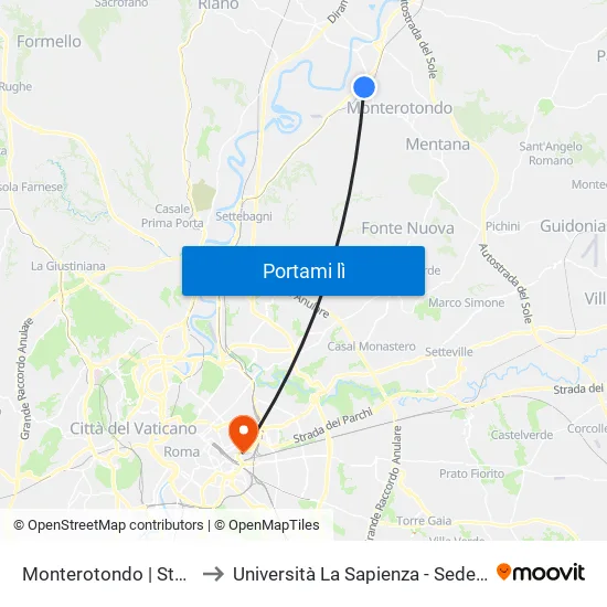 Monterotondo | Stazione FS to Università La Sapienza - Sede Marco Polo map