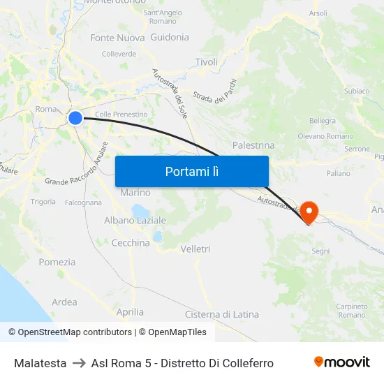 Malatesta to Asl Roma 5 - Distretto Di Colleferro map