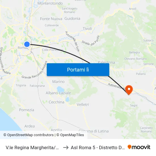 V.le Regina Margherita/Nomentana to Asl Roma 5 - Distretto Di Colleferro map