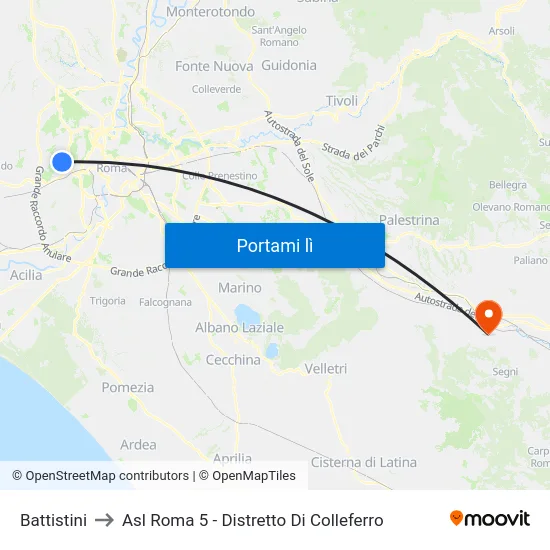 Battistini to Asl Roma 5 - Distretto Di Colleferro map