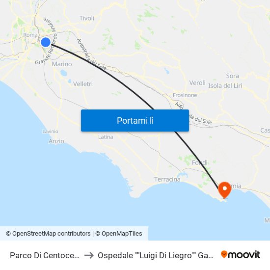 Parco Di Centocelle to Ospedale ""Luigi Di Liegro"" Gaeta map