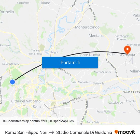 Roma San Filippo Neri to Stadio Comunale Di Guidonia map