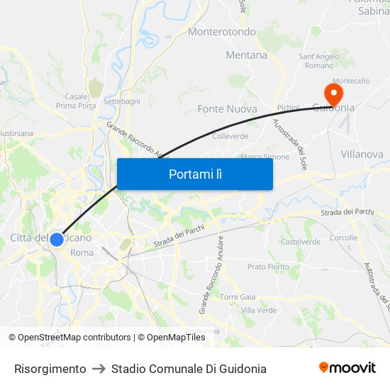 Risorgimento to Stadio Comunale Di Guidonia map