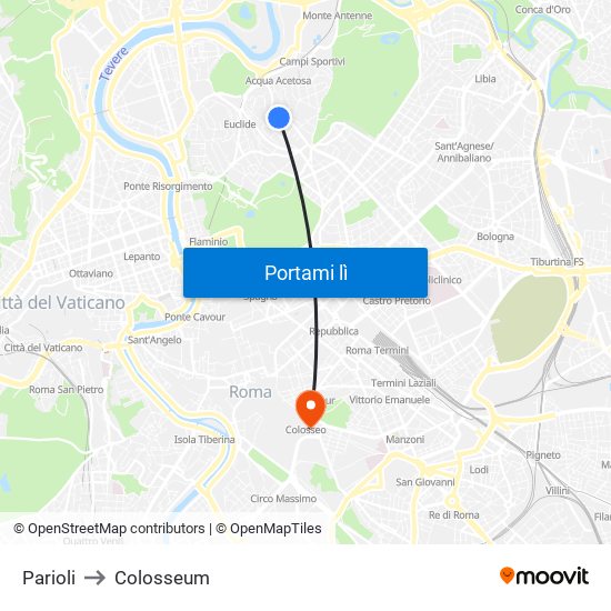 Parioli to Colosseum map