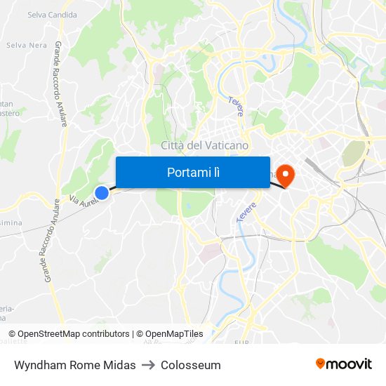 Wyndham Rome Midas to Colosseum map