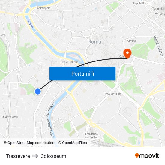 Trastevere to Colosseum map