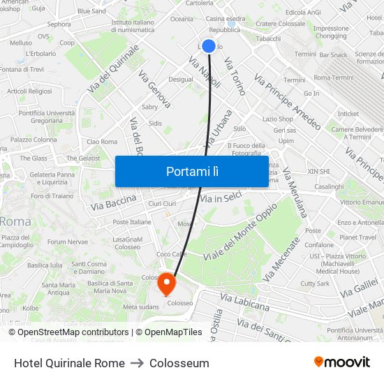 Hotel Quirinale Rome to Colosseum map