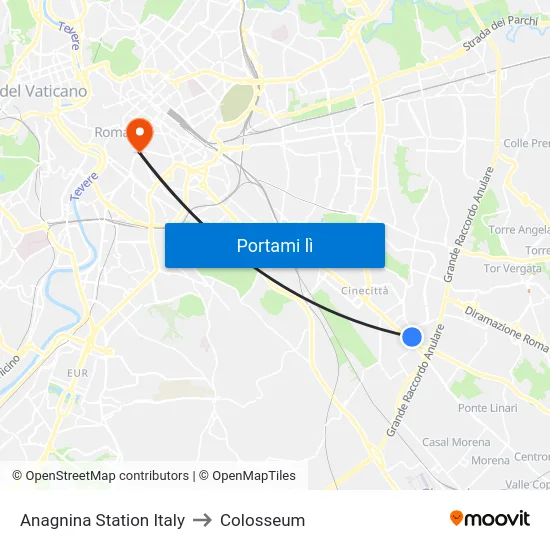 Anagnina Station Italy to Colosseum map