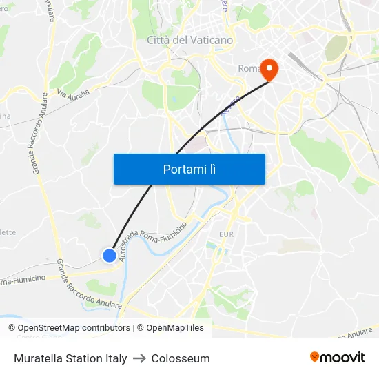 Muratella Station Italy to Colosseum map