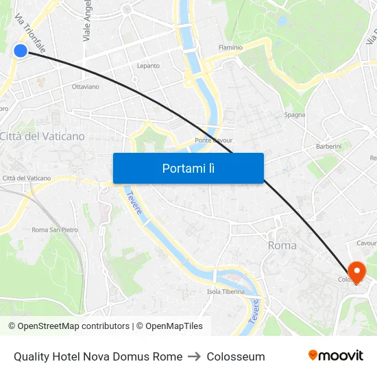 Quality Hotel Nova Domus Rome to Colosseum map