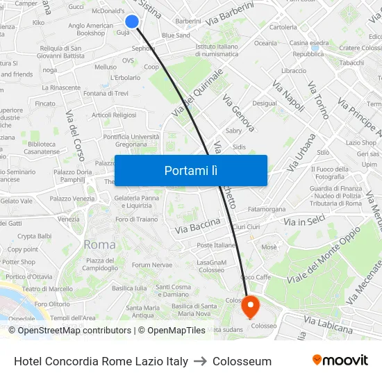 Hotel Concordia Rome Lazio Italy to Colosseum map