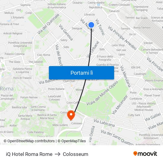 iQ Hotel Roma Rome to Colosseum map