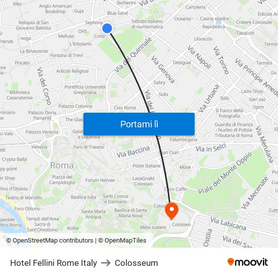 Hotel Fellini Rome Italy to Colosseum map